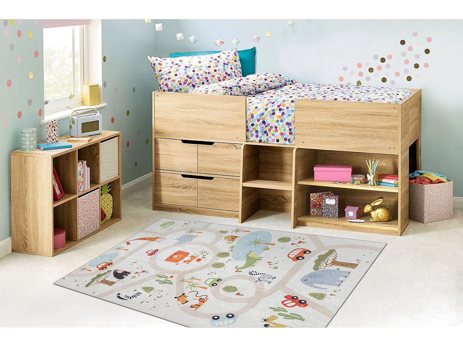 Tappeto lavabile BAMBINO 1165 Zoo per bambini antiscivolo - beige 140x190 cm