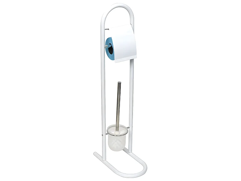 Brosse WC et Dérouleur Papier toilette en Métal Blanc H 80 cm