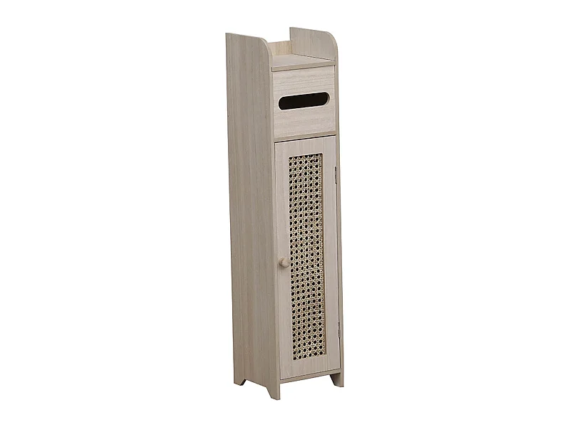 Meuble Réserve et Dérouleur de Papier WC en Bois et Cannage en Rotin
