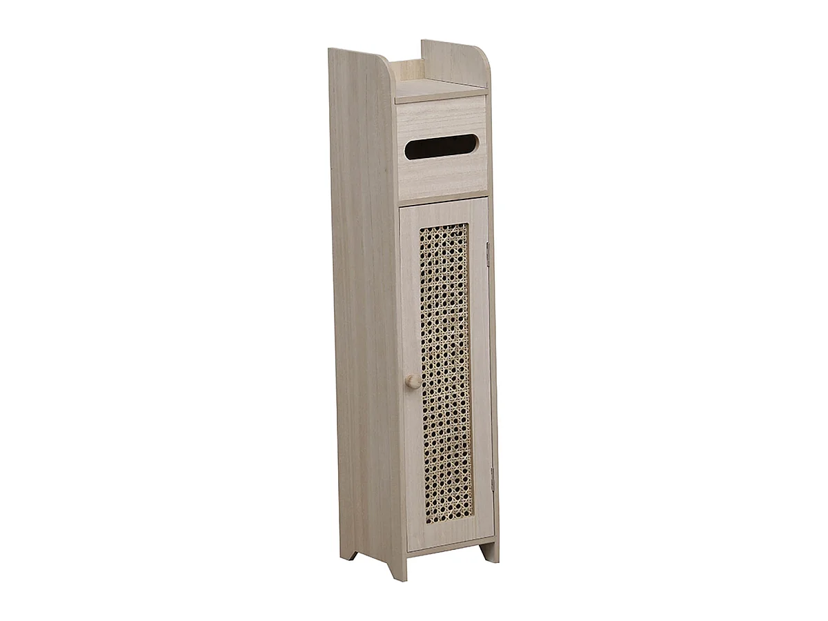 Meuble Réserve et Dérouleur de Papier WC en Bois et Cannage en Rotin