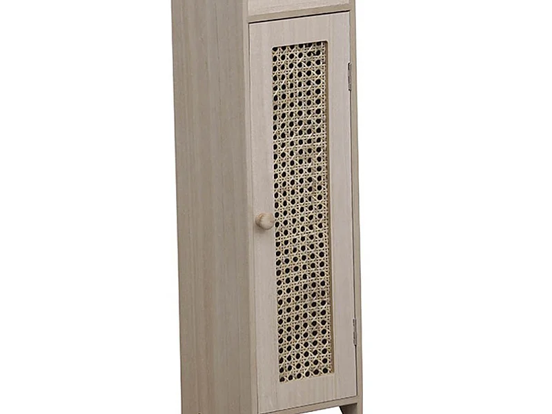 Meuble Réserve et Dérouleur de Papier WC en Bois et Cannage en Rotin