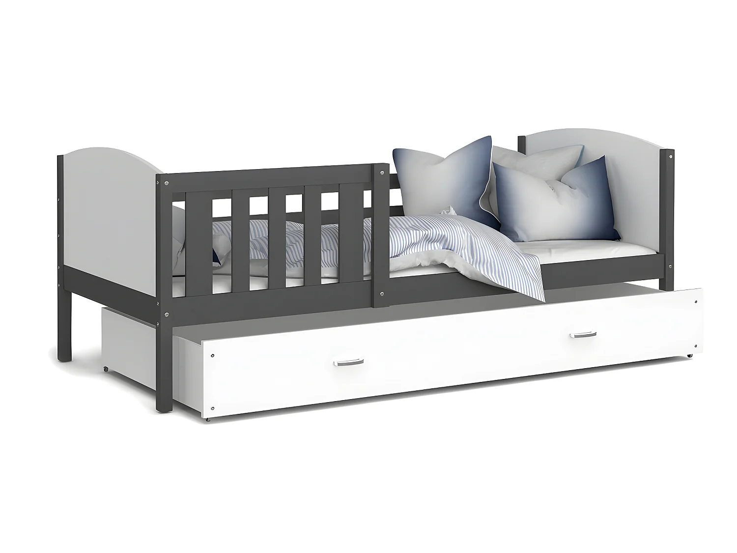 Lit Enfant Tami 90x190 ( Sans Matelas ) Gris - blanc Livré avec le sommiers et tiroir.