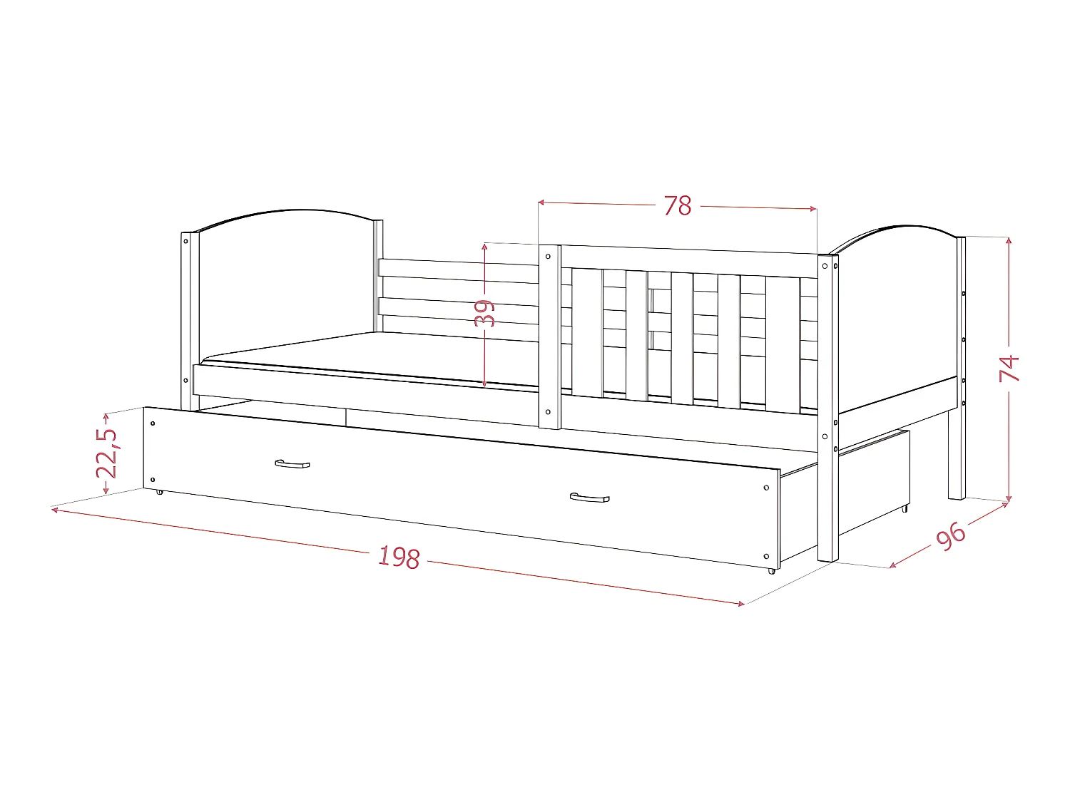 Lit Enfant Tami 90x190 ( Sans Matelas ) Blanc - rose Livré avec le sommiers et tiroir.