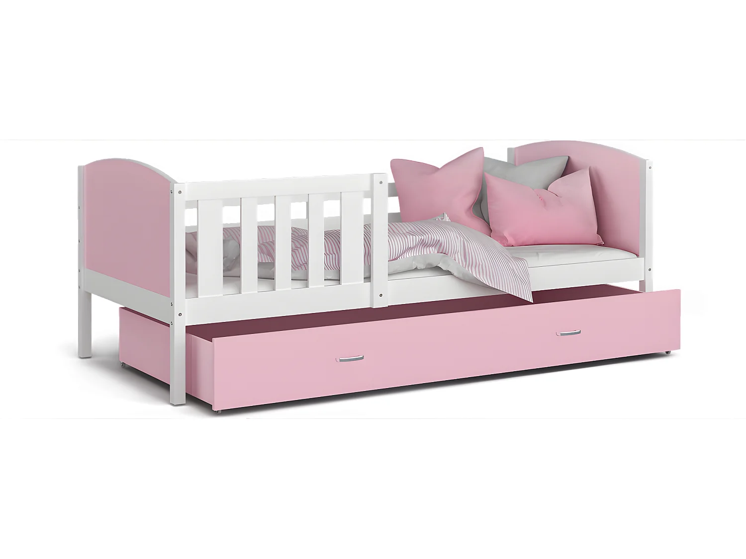 Lit Enfant Tami 90x190 ( Sans Matelas ) Blanc - rose Livré avec le sommiers et tiroir.
