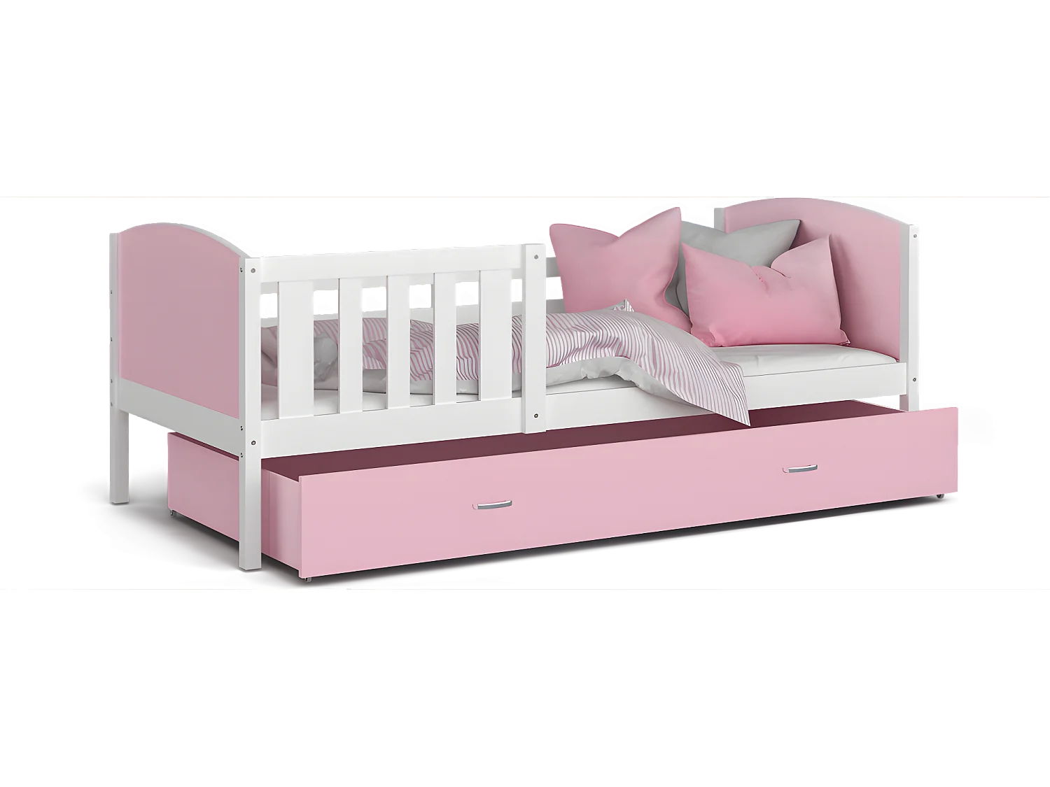 Lit Enfant Tami 90x190 ( Sans Matelas ) Blanc - rose Livré avec le sommiers et tiroir.