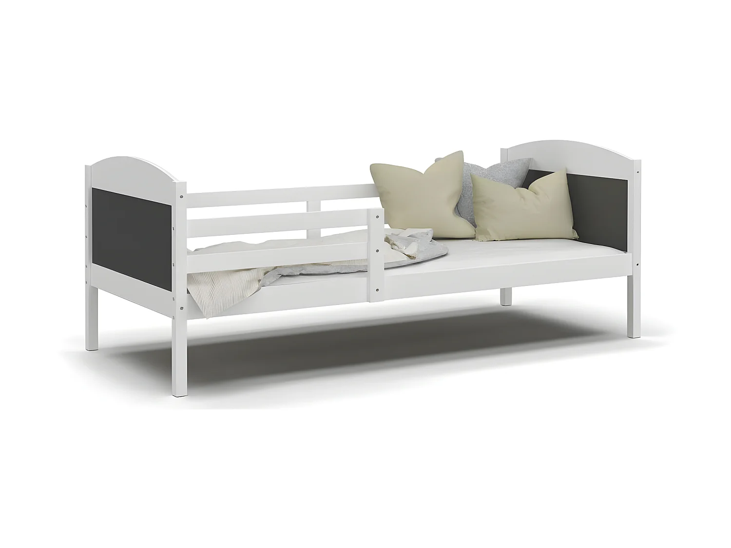 Lit Enfant Mati 90x190 Blanc - gris Livré avec sommiers