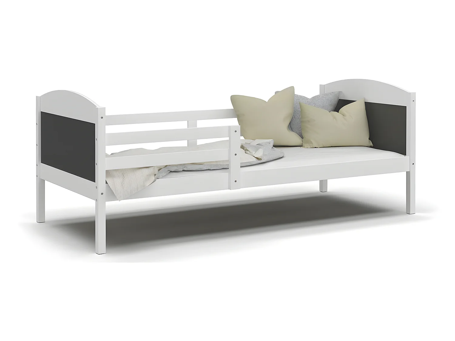 Lit Enfant Mati 90x190 Blanc - gris Livré avec sommiers