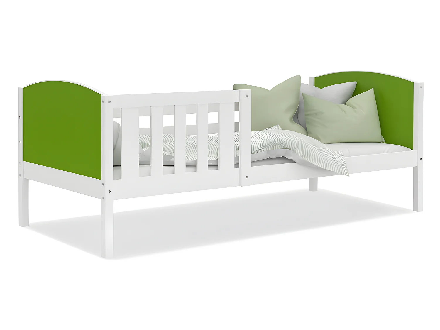 Lit Enfant Tom 90x190 Blanc - vert Livré avec sommiers