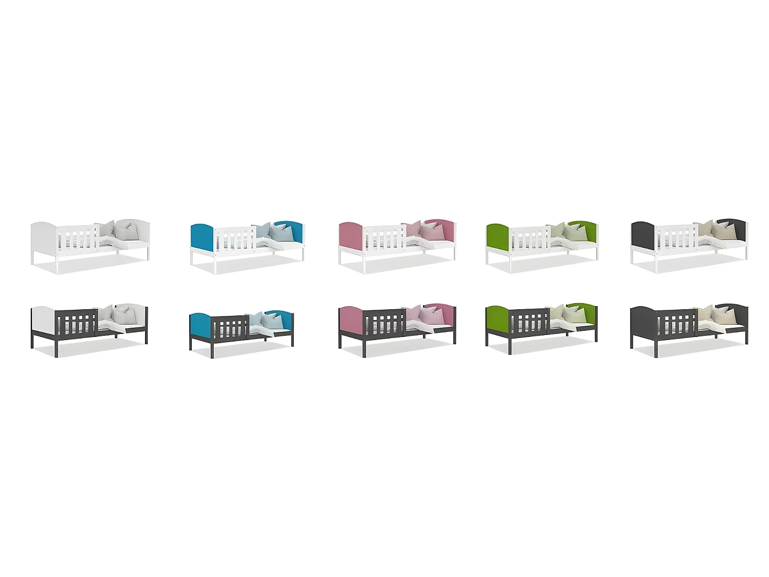 Lit Enfant Tom 90x190 Blanc - vert Livré avec sommiers