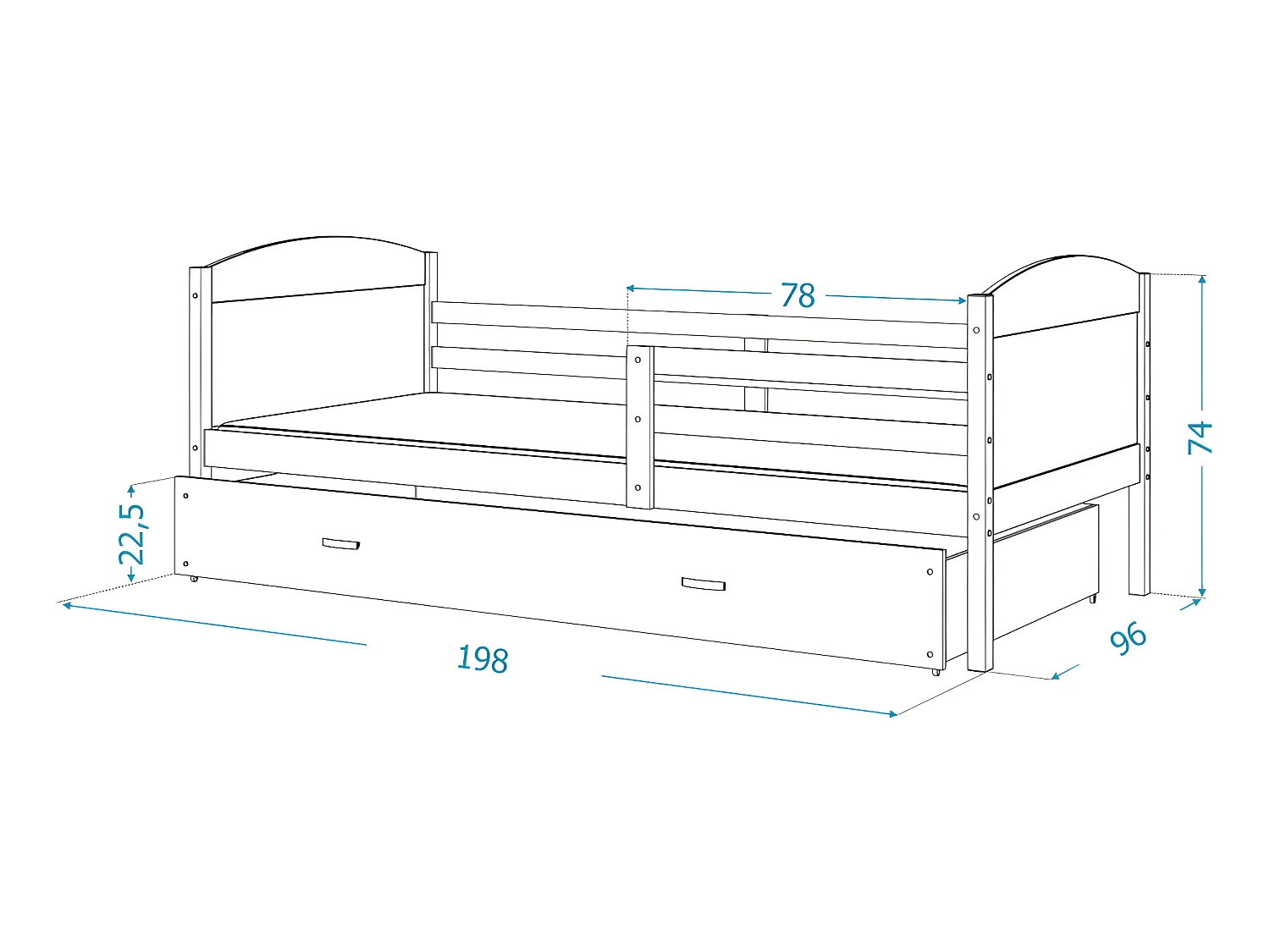 Lit Enfant Matis 90x190  ( Sans Matelas ) Gris - gris Livré avec le sommiers et tiroir.