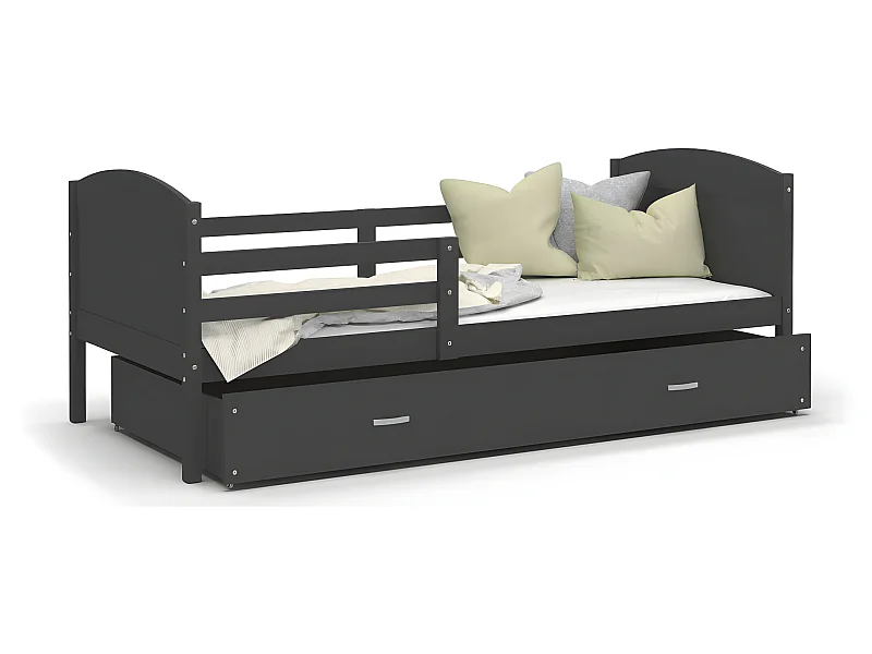 Lit Enfant Matis 90x190  ( Sans Matelas ) Gris - gris Livré avec le sommiers et tiroir.