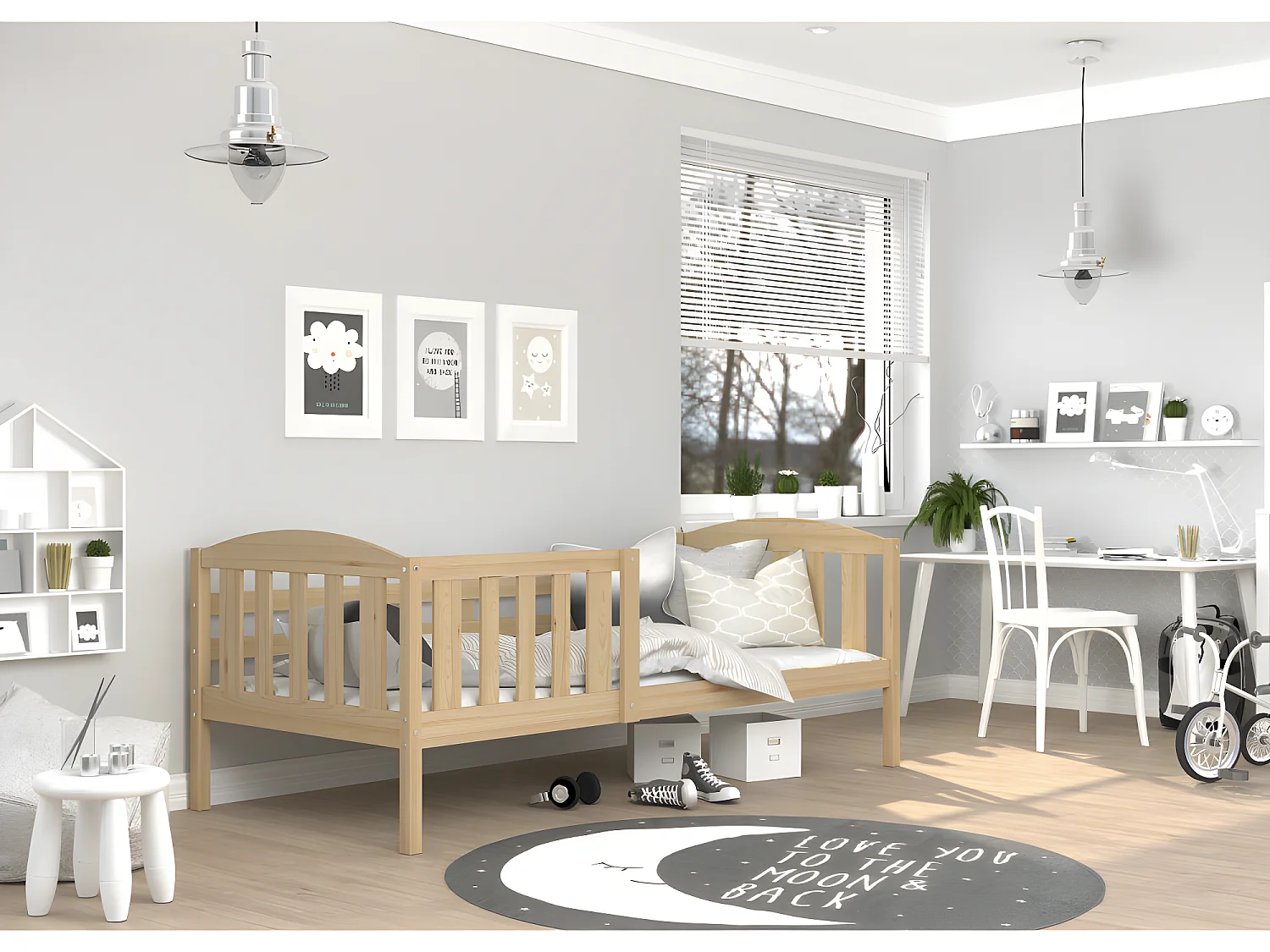 Lit Enfant Leo 90x190 Pin Livré avec sommiers