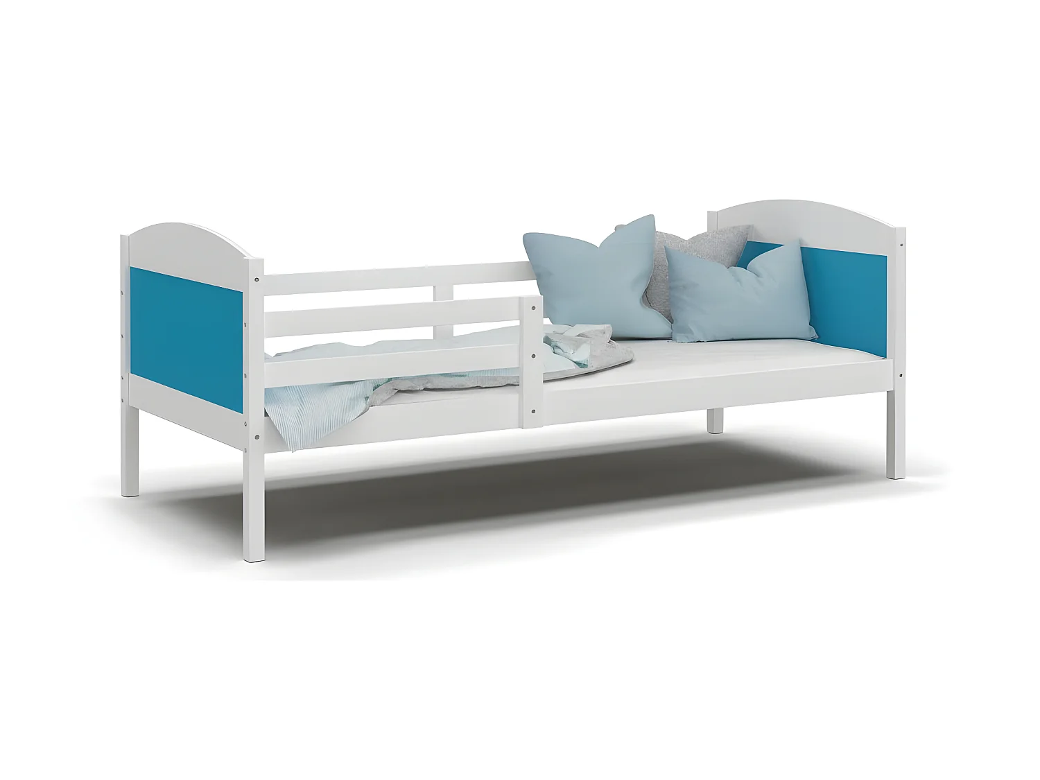 Lit Enfant Mati 90x190 Blanc - bleu Livré avec sommiers