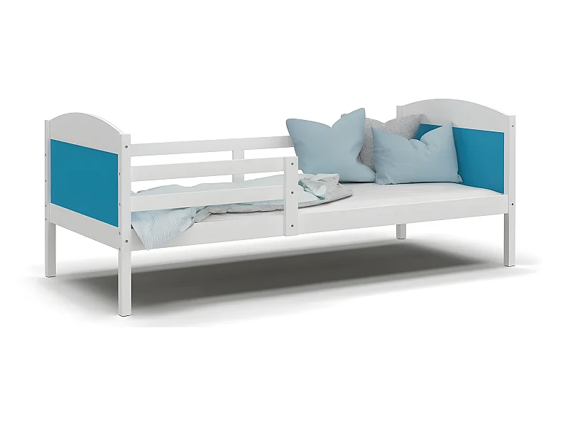 Lit Enfant Mati 90x190 Blanc - bleu Livré avec sommiers