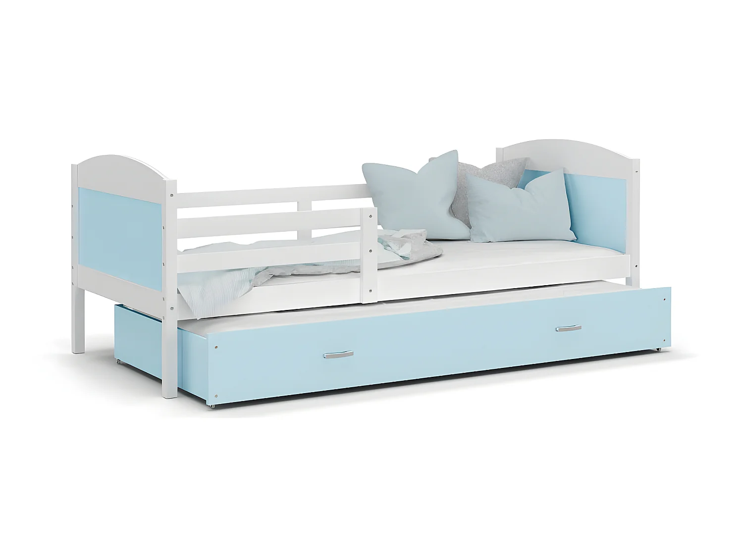Lit Enfant Mateo 90x190 Blanc - bleu Livré avec sommiers, tiroir et matelas en mousse de 7cm
