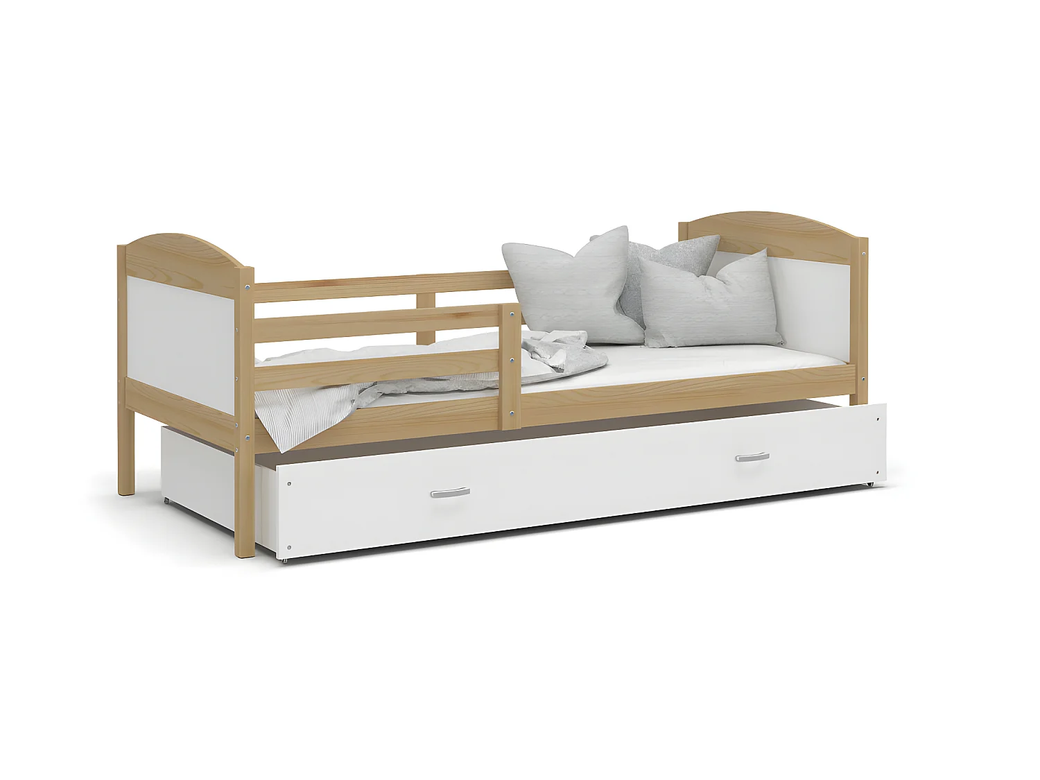 Lit Enfant Mateo 90x190 Pin - blanc Livré avec sommiers, tiroir et matelas en mousse de 7cm