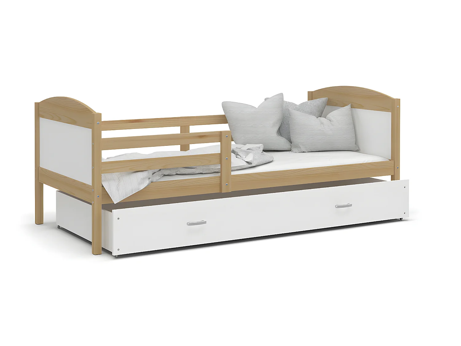 Lit Enfant Mateo 90x190 Pin - blanc Livré avec sommiers, tiroir et matelas en mousse de 7cm