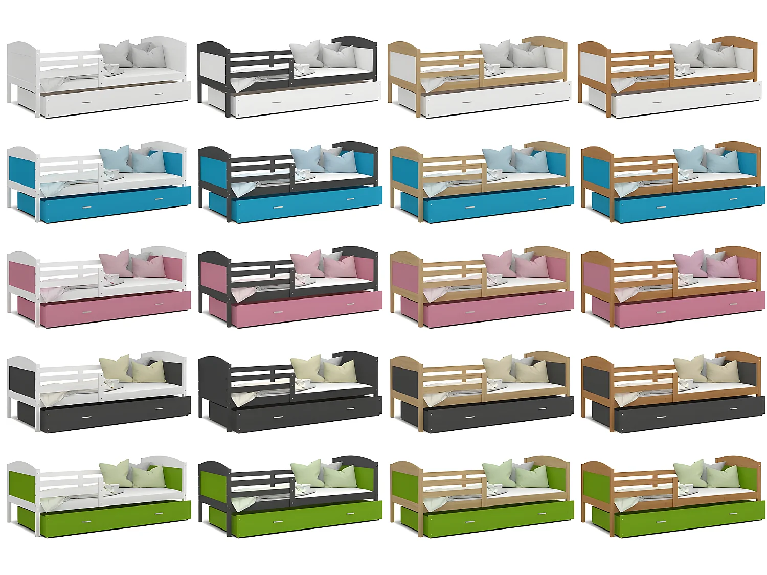 Lit Enfant Mateo 90x190 Pin - blanc Livré avec sommiers, tiroir et matelas en mousse de 7cm