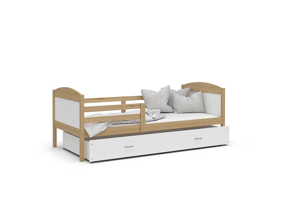 Lit Enfant Mateo 90x190 Pin - blanc Livré avec sommiers, tiroir et matelas en mousse de 7cm