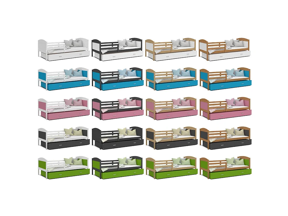 Lit Enfant Mateo 90x190 Pin - blanc Livré avec sommiers, tiroir et matelas en mousse de 7cm