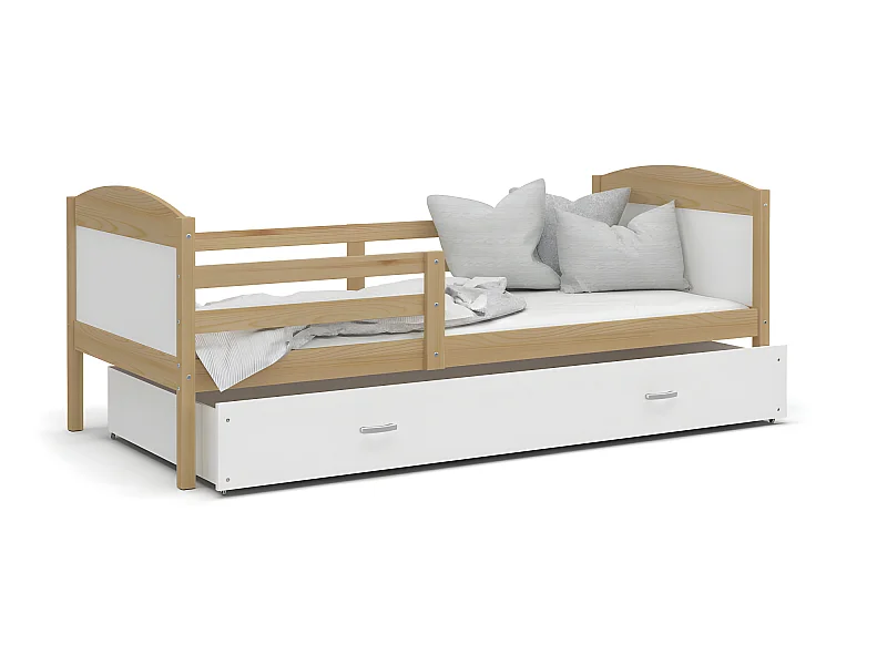 Lit Enfant Mateo 90x190 Pin - blanc Livré avec sommiers, tiroir et matelas en mousse de 7cm