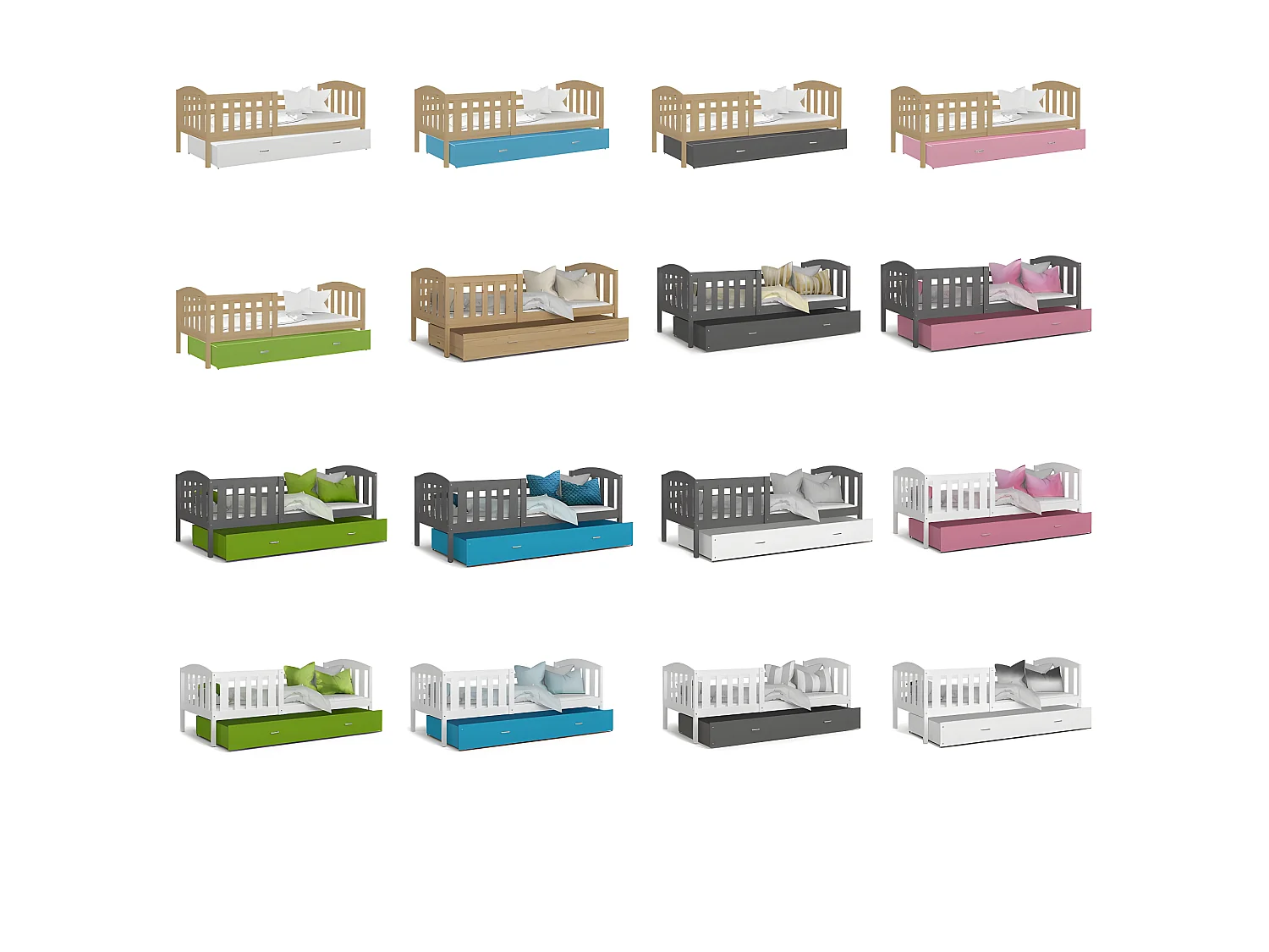 Lit Enfant Teo 90x190 Gris - blanc Livré avec sommiers, tiroir et matelas en mousse de 7cm