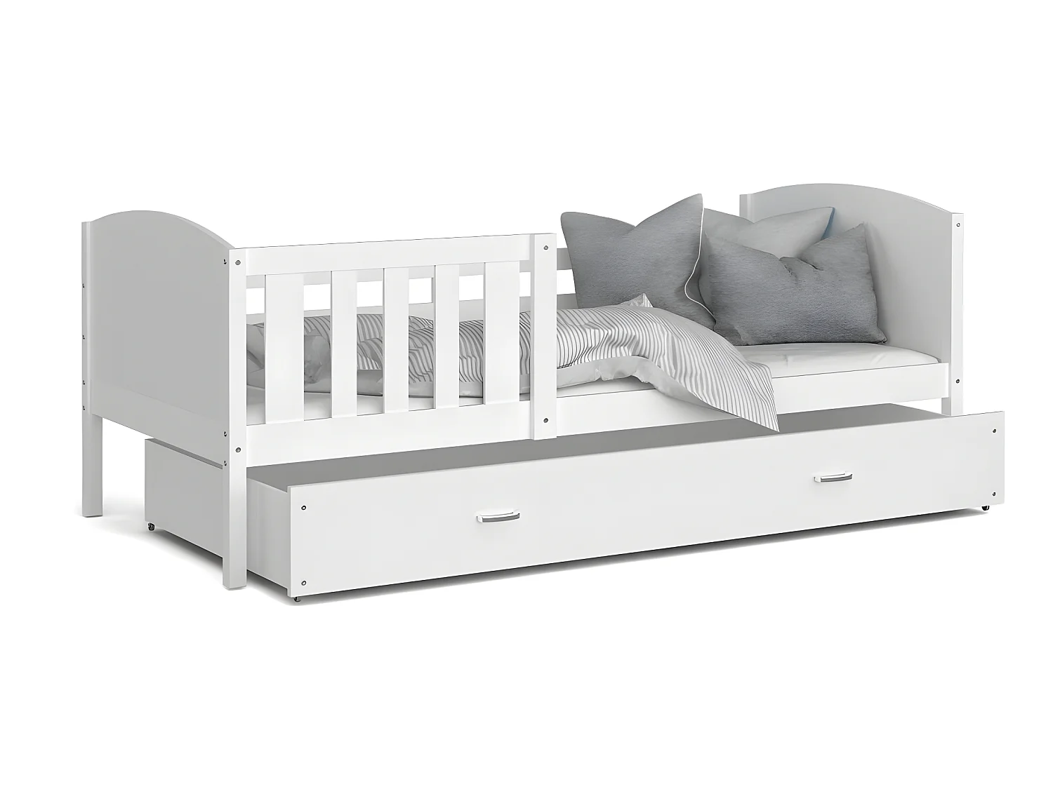 Lit Enfant Tomy 90x190 Blanc - blanc Livré avec sommiers, tiroir et matelas en mousse de 7cm