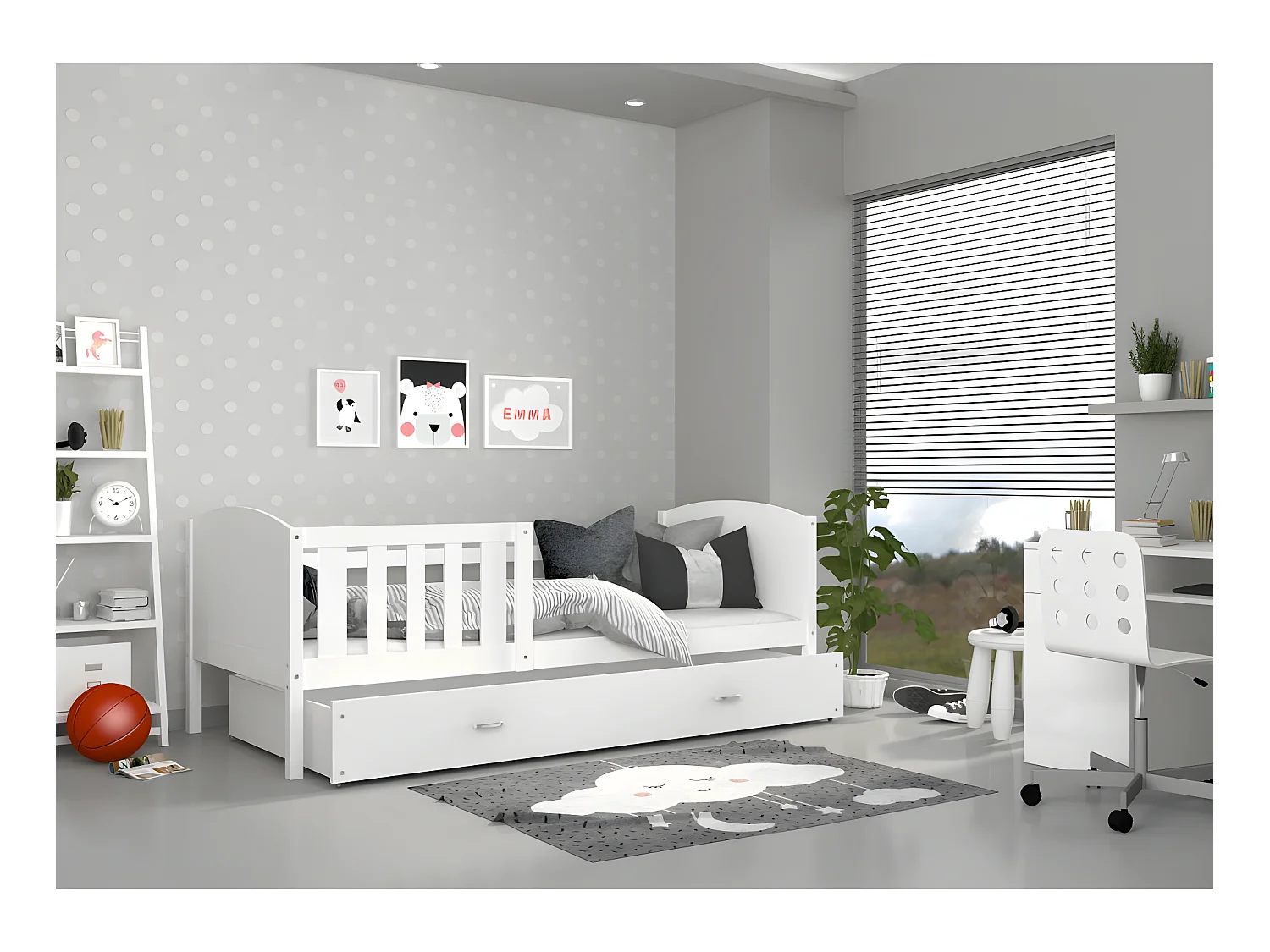 Lit Enfant Tomy 90x190 Blanc - blanc Livré avec sommiers, tiroir et matelas en mousse de 7cm