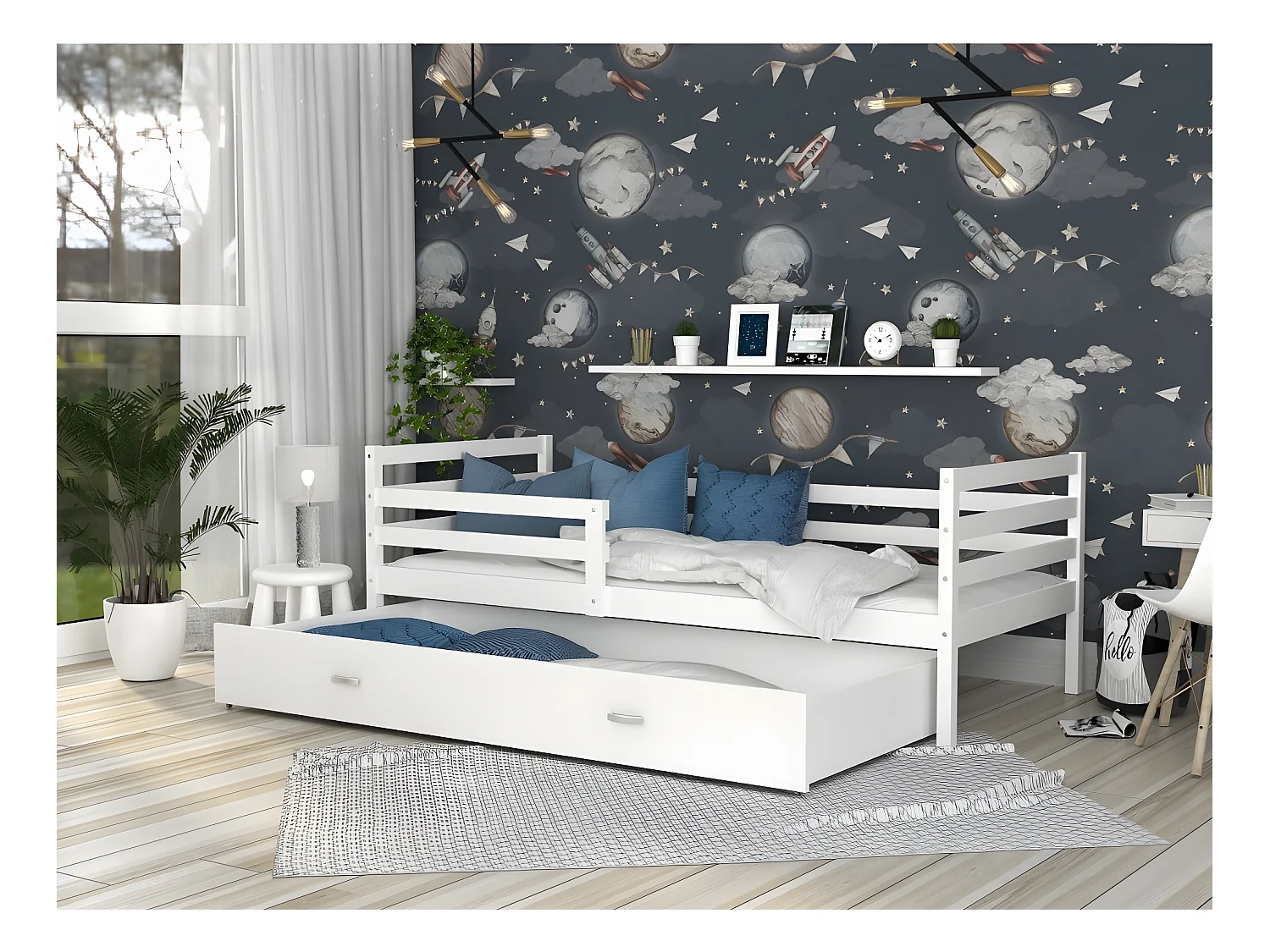 Lit Enfant Milo 90x190 Blanc - blanc Livré avec sommiers, tiroir et matelas en mousse de 7cm