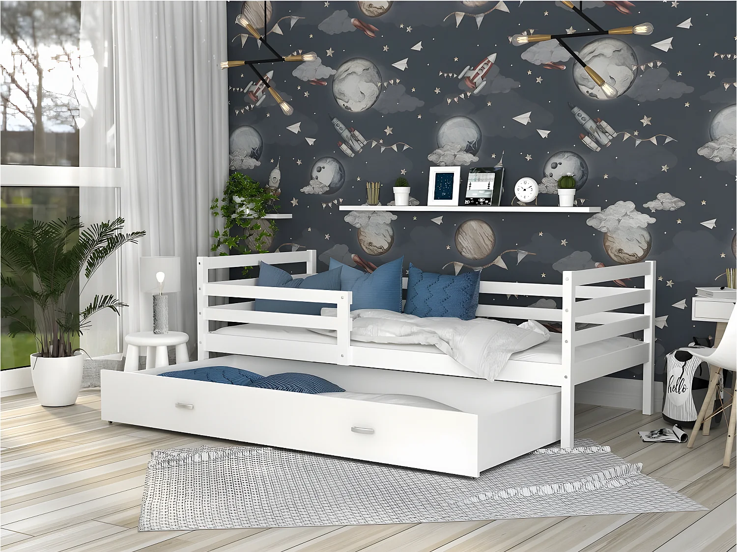 Lit Enfant Milo 90x190 Blanc - blanc Livré avec sommiers, tiroir et matelas en mousse de 7cm