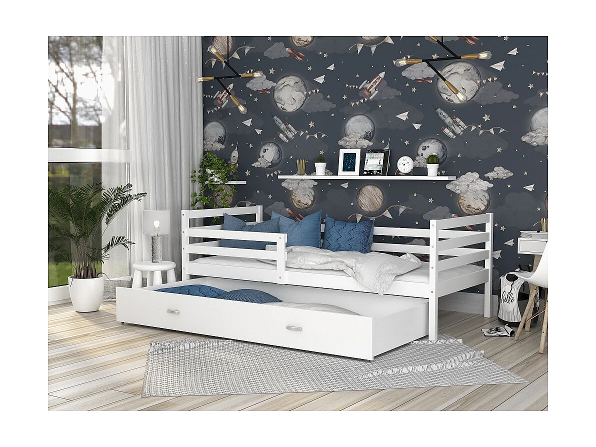 Lit Enfant Milo 90x190 tiroir + Matelas Blanc - blanc