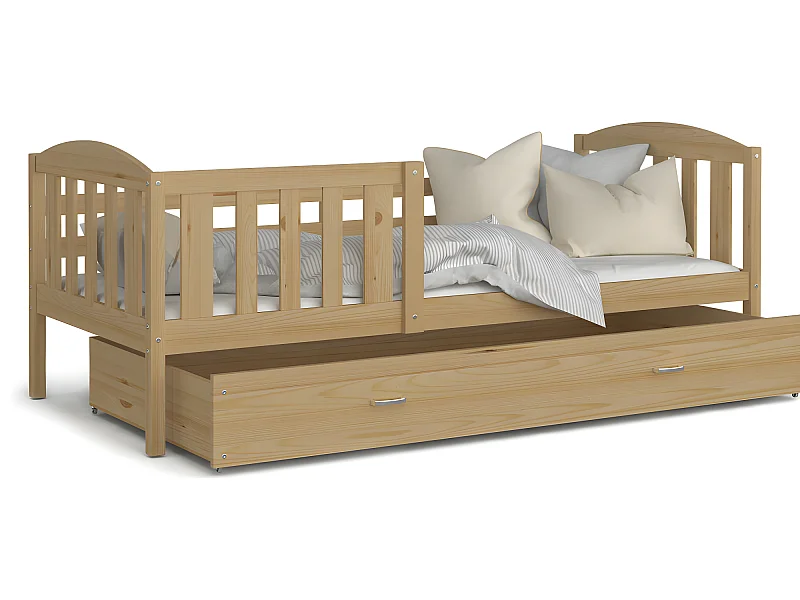 Lit Enfant Teo 90x190 Pin Livré avec sommiers, tiroir et matelas en mousse de 7cm