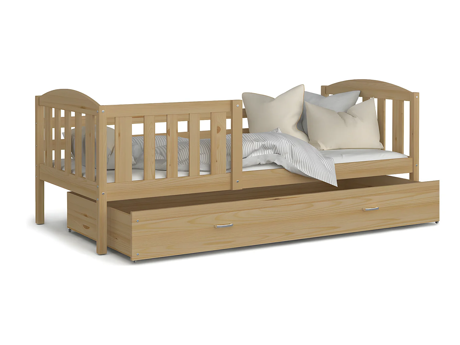 Lit Enfant Teo 90x190 Pin Livré avec sommiers, tiroir et matelas en mousse de 7cm
