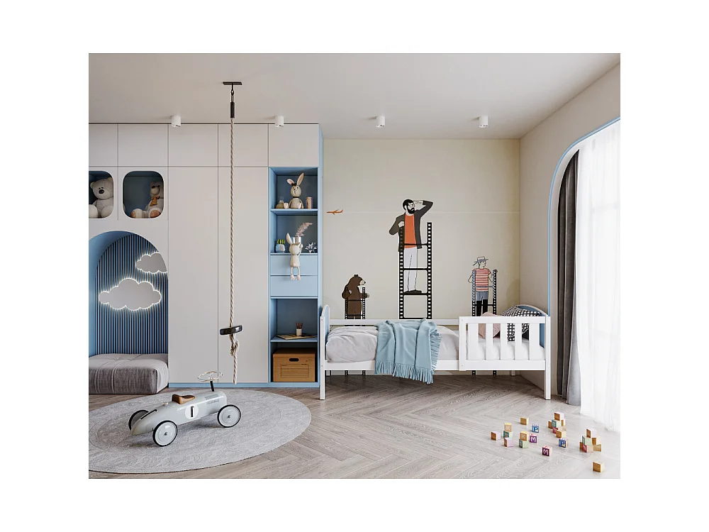 Lit Enfant Tom 90x190 Blanc - bleu