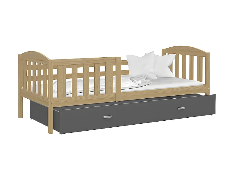 Lit Enfant Teo 90x190 Pin - gris Livré avec sommiers, tiroir et matelas en mousse de 7cm