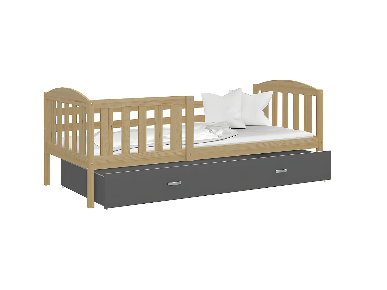 Lit Enfant Teo 90x190 Pin - gris Livré avec sommiers, tiroir et matelas en mousse de 7cm