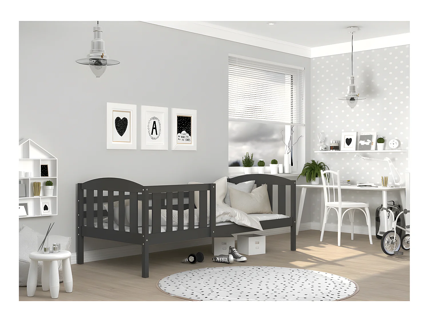 Lit Enfant Leo 90x190 Gris Livré avec sommiers