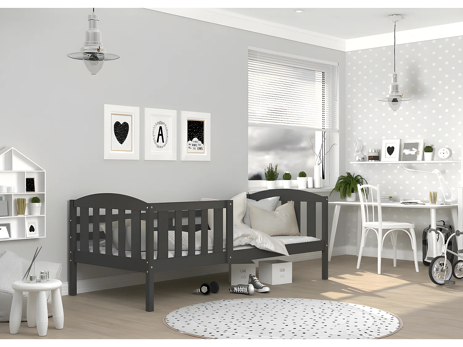 Lit Enfant Leo 90x190 Gris Livré avec sommiers