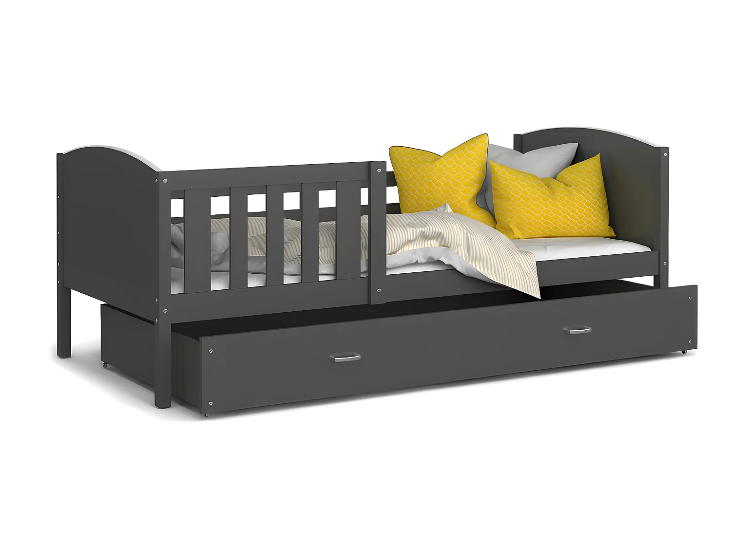 Lit Enfant Tomy 90x190 Gris - gris Livré avec sommiers, tiroir et matelas en mousse de 7cm