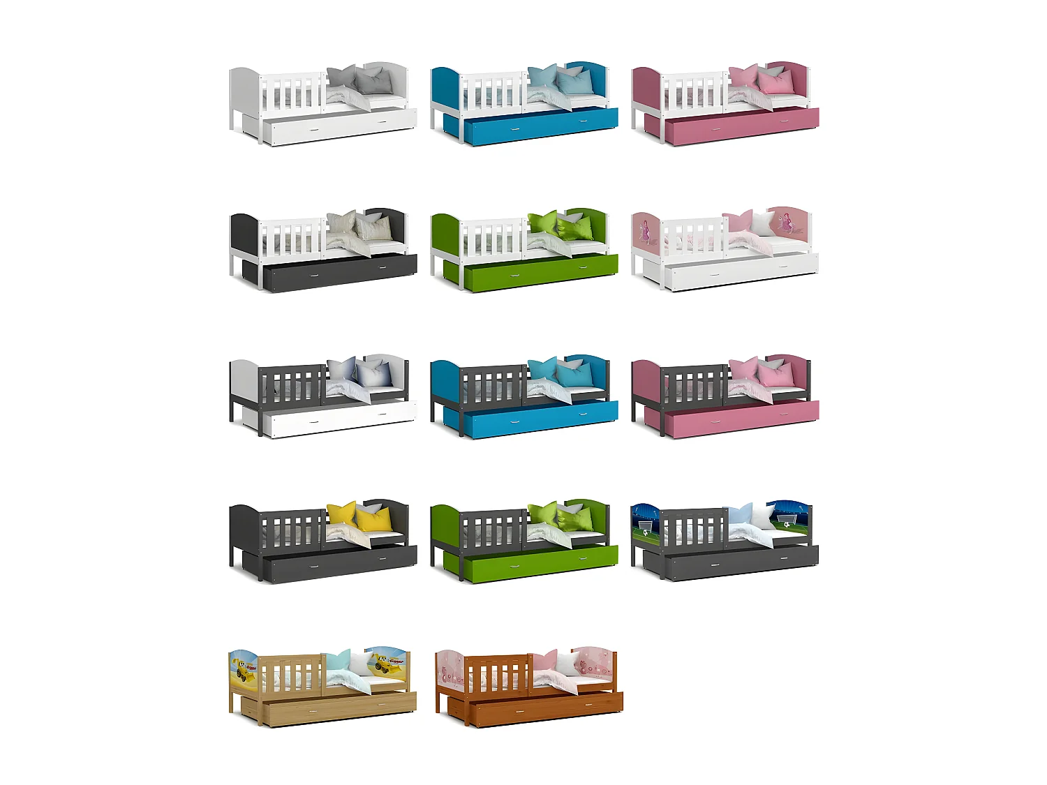 Lit Enfant Tomy 90x190 Gris - gris Livré avec sommiers, tiroir et matelas en mousse de 7cm