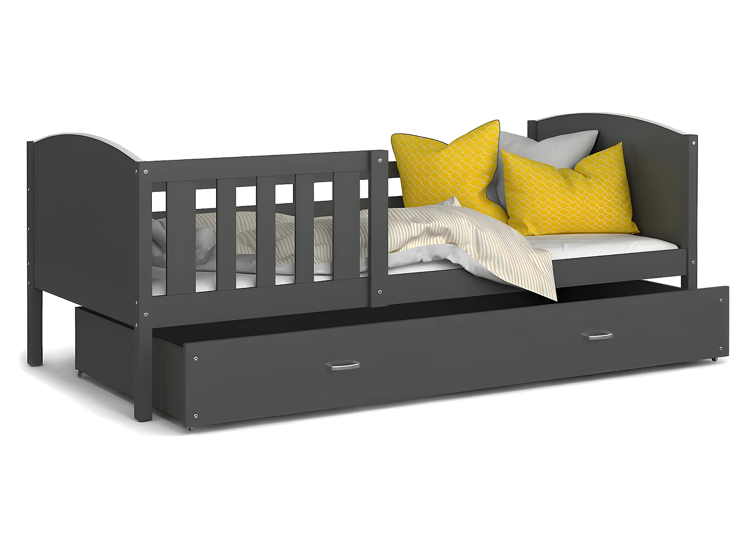 Lit Enfant Tomy 90x190 Gris - gris Livré avec sommiers, tiroir et matelas en mousse de 7cm