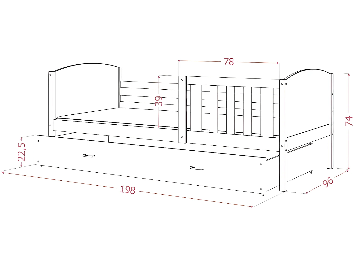 Lit Enfant Tomy 90x190 Gris - gris Livré avec sommiers, tiroir et matelas en mousse de 7cm