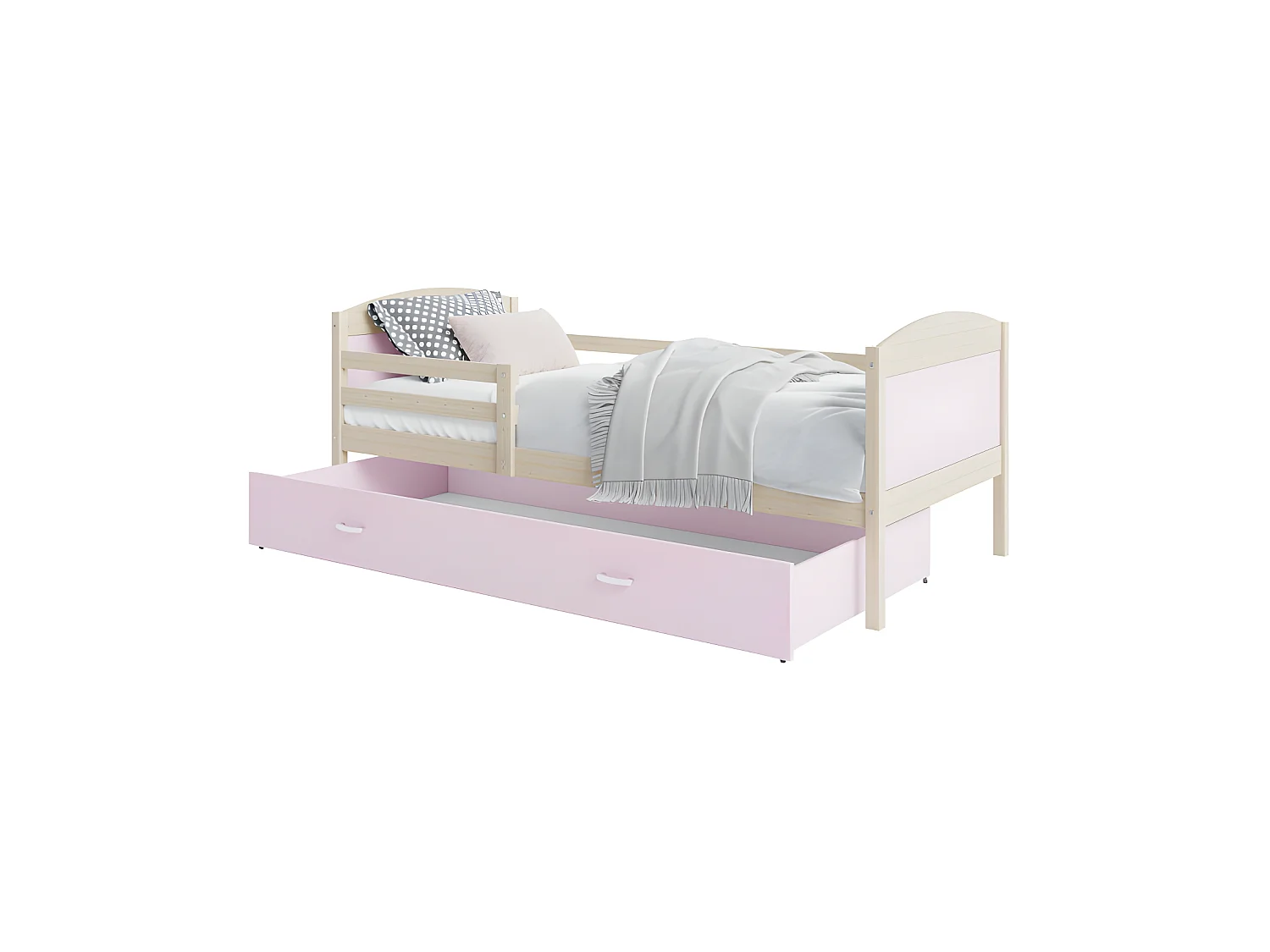 Lit Enfant Mateo 90x190 Pin - rose Livré avec sommiers, tiroir et matelas en mousse de 7cm