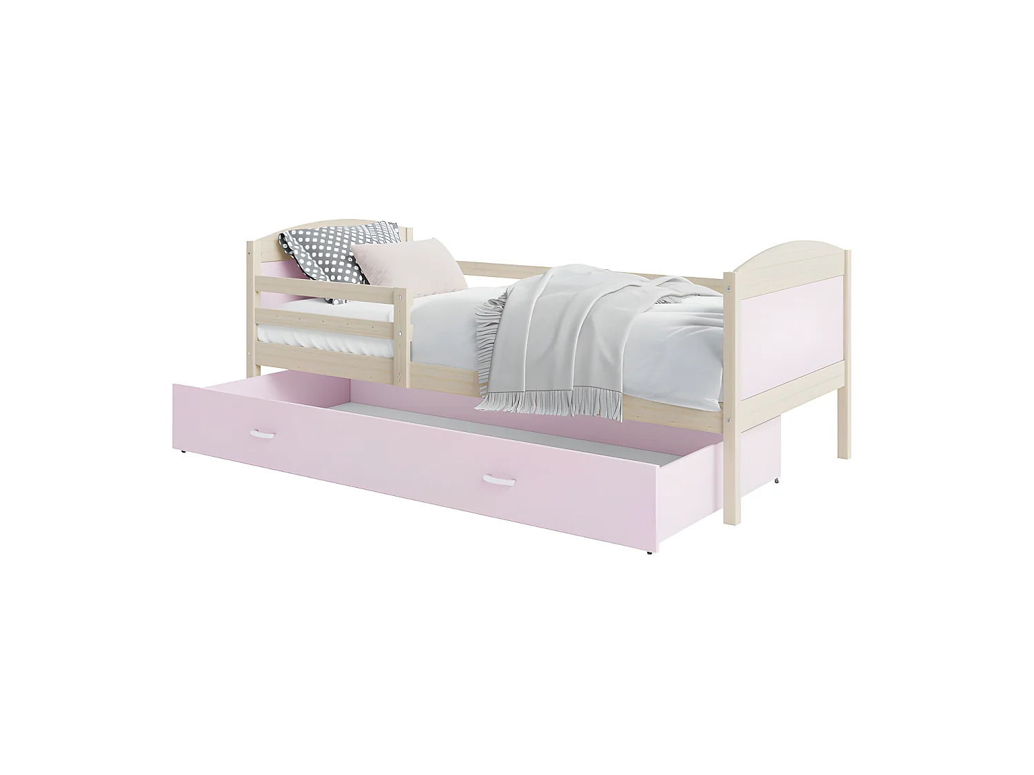 Lit Enfant Mateo 90x190 Pin - rose Livré avec sommiers, tiroir et matelas en mousse de 7cm