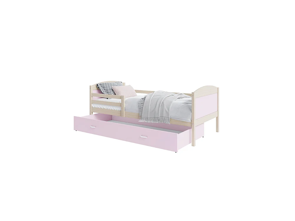 Lit Enfant Mateo 90x190 Pin - rose Livré avec sommiers, tiroir et matelas en mousse de 7cm