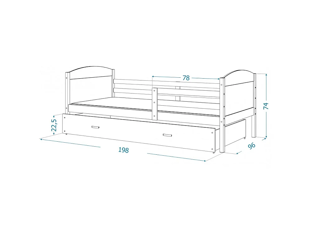 Lit Enfant Mateo 90x190 Pin - rose Livré avec sommiers, tiroir et matelas en mousse de 7cm