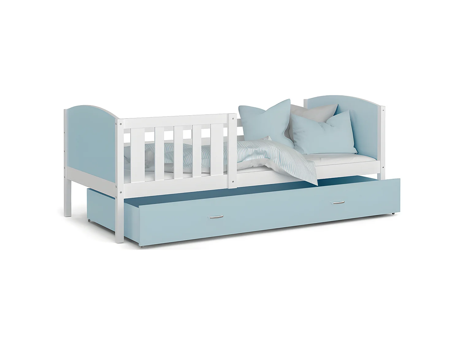 Lit Enfant Tami 90x190 ( Sans Matelas ) Blanc - bleu Livré avec le sommiers et tiroir.