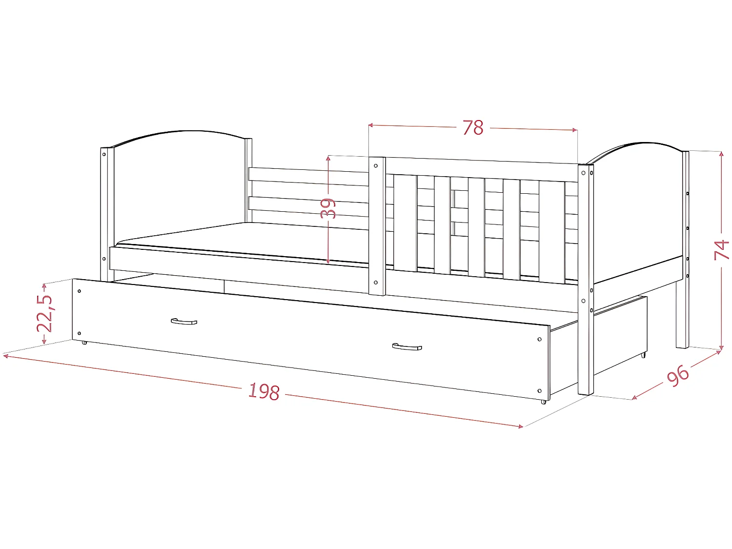 Lit Enfant Tami 90x190 ( Sans Matelas ) Blanc - bleu Livré avec le sommiers et tiroir.