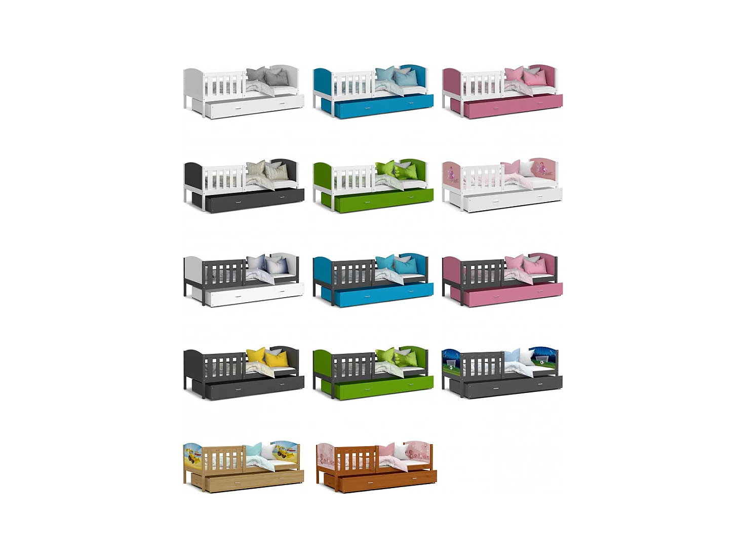 Lit Enfant Tomy 90x190 Blanc - bleu Livré avec sommiers, tiroir et matelas en mousse de 7cm