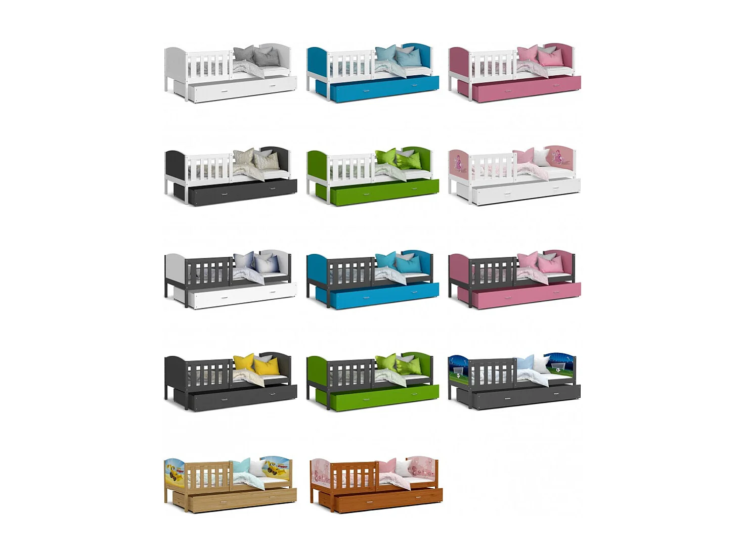 Lit Enfant Tomy 90x190 Blanc - bleu Livré avec sommiers, tiroir et matelas en mousse de 7cm